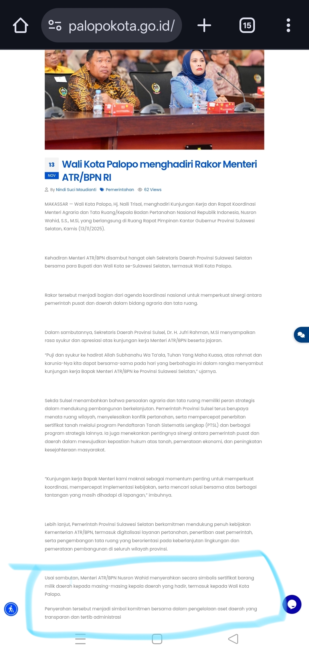 Klarifikasi Berita: Wali Kota Palopo mengikuti Rakor Menteri ATR/BPN RI
